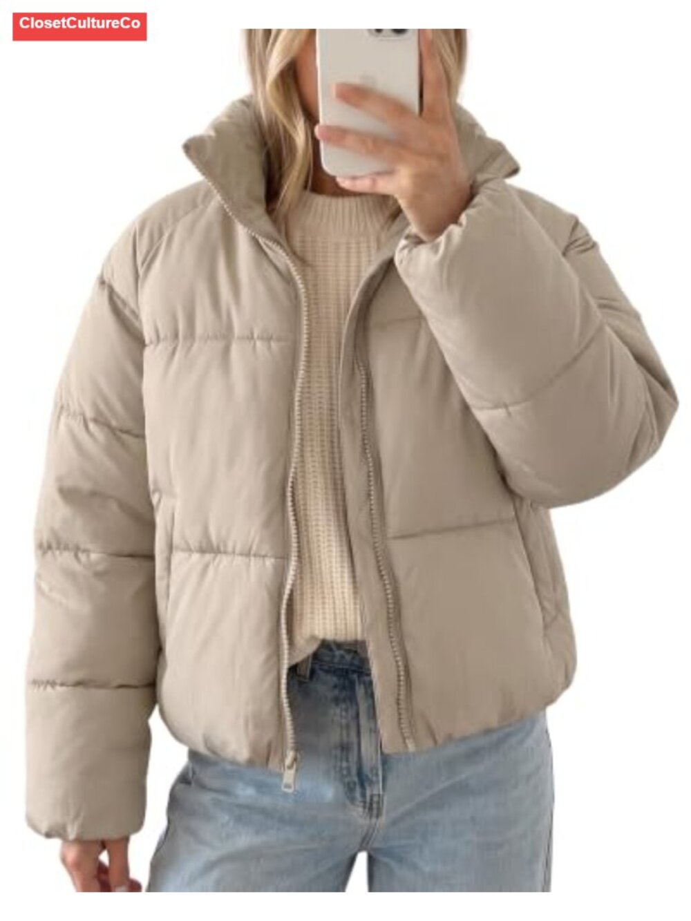Women's Cropped Quilted Puffer Jacket Warm Zip Up Oversized Winter Coat